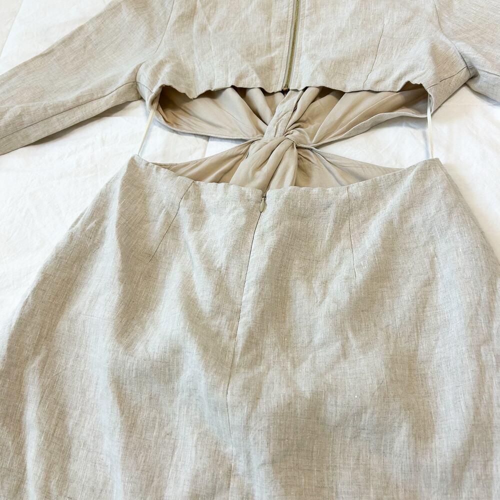 NWOT Dissh Tina Natural Linen Twist Midi Dress Beige Cutout Size 6 - Picture 9 of 11